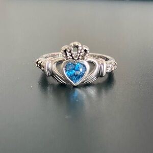 Claddagh Ring Silver with Blue Stone